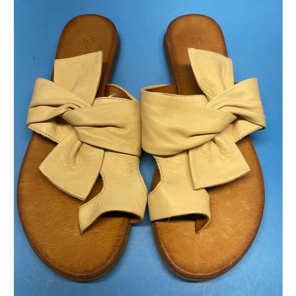 Unity In Diversity Leather Sandals Beige Bow Thong Toe Shoes Size 40 - Picture 7 of 9